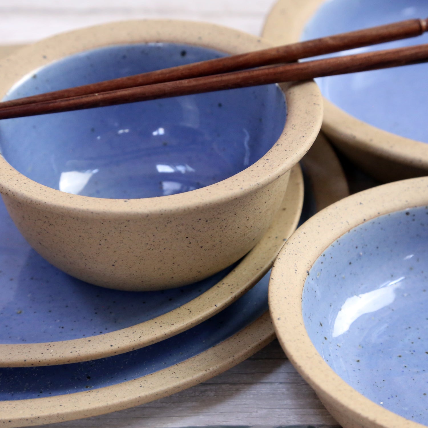 Cornflower blue and glaze encased in the bare clay texturcoffee mugs, or espresso, double espresso or tea set of cup and saucer..